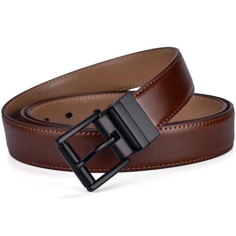 Hot Selling Female Belt New Design 2.8CM Khaki and Brown Reversible Genuine Leather Belts for Women with Rotated Buckle