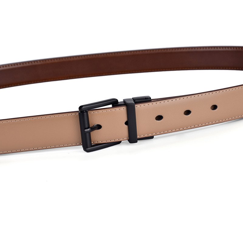 Hot Selling Female Belt New Design 2.8CM Khaki and Brown Reversible Genuine Leather Belts for Women with Rotated Buckle