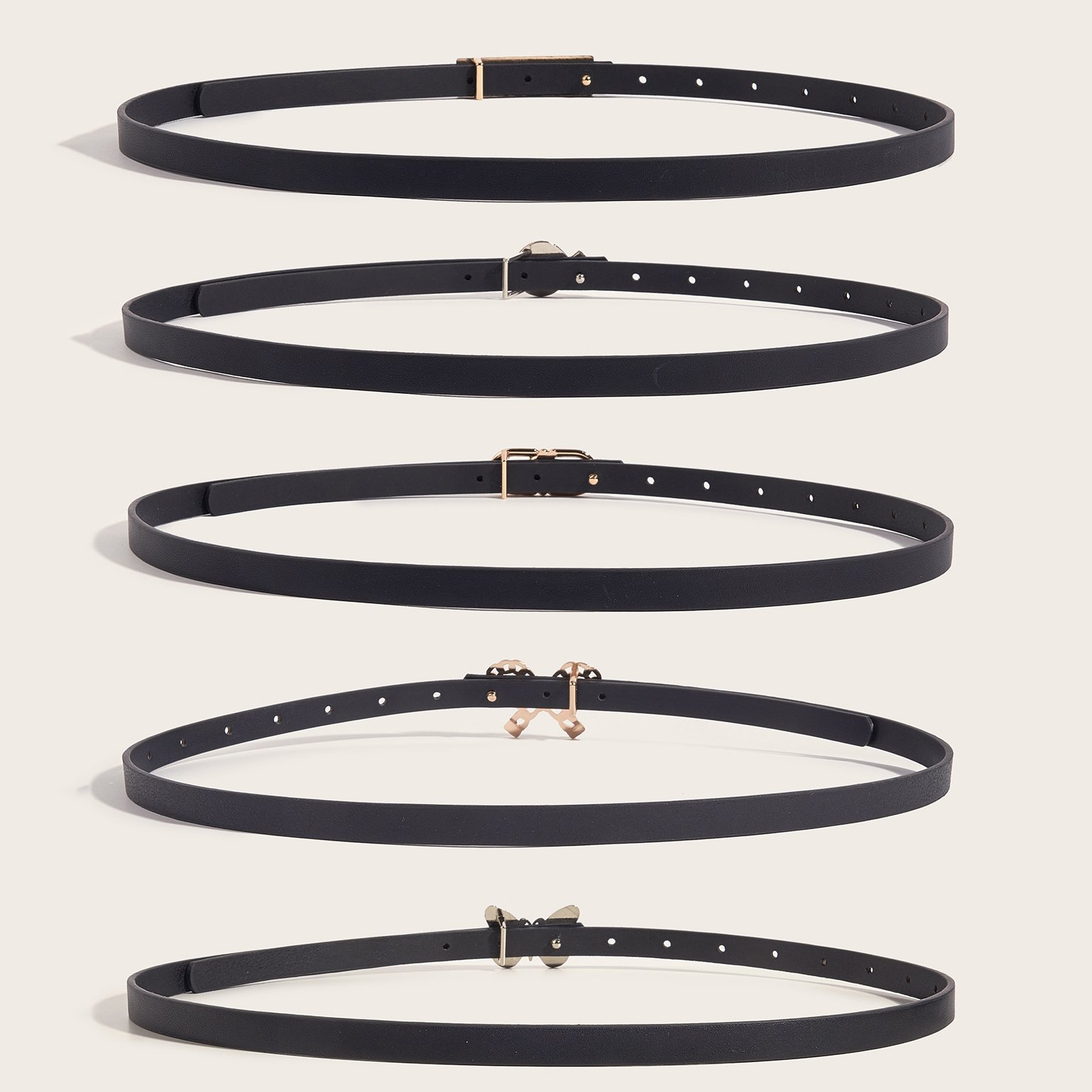 Ins Style Thin Black PU Leather Waist Belt For Decoration Different Design Buckles Ladies Belt 1.3CM