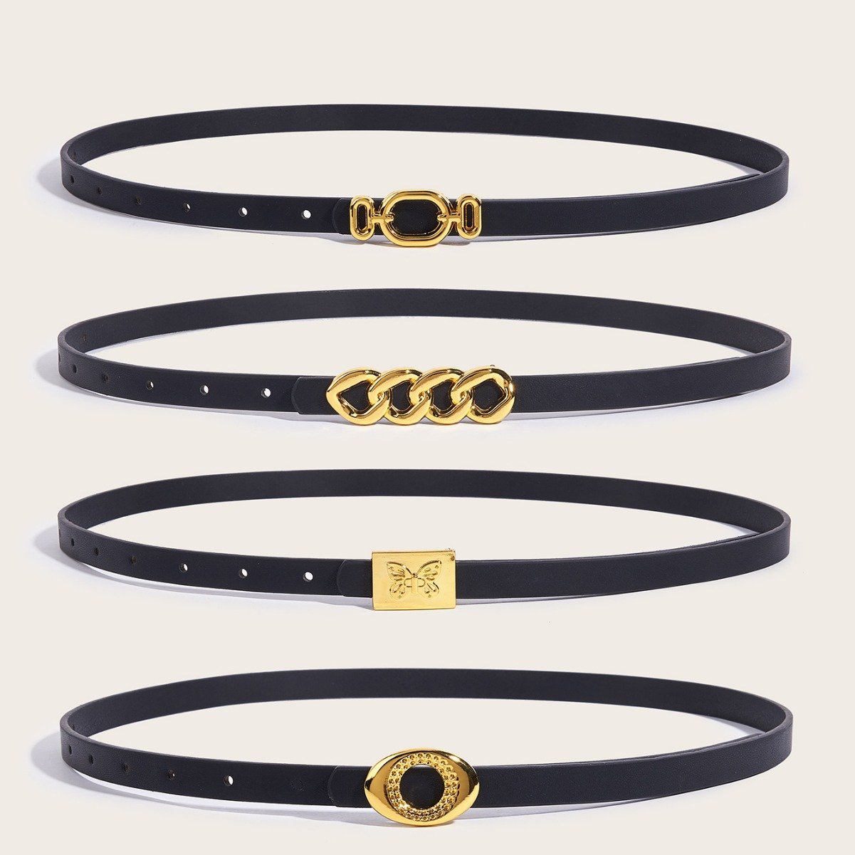 Ins Style Thin Black PU Leather Waist Belt For Decoration Different Design Buckles Ladies Belt 1.3CM