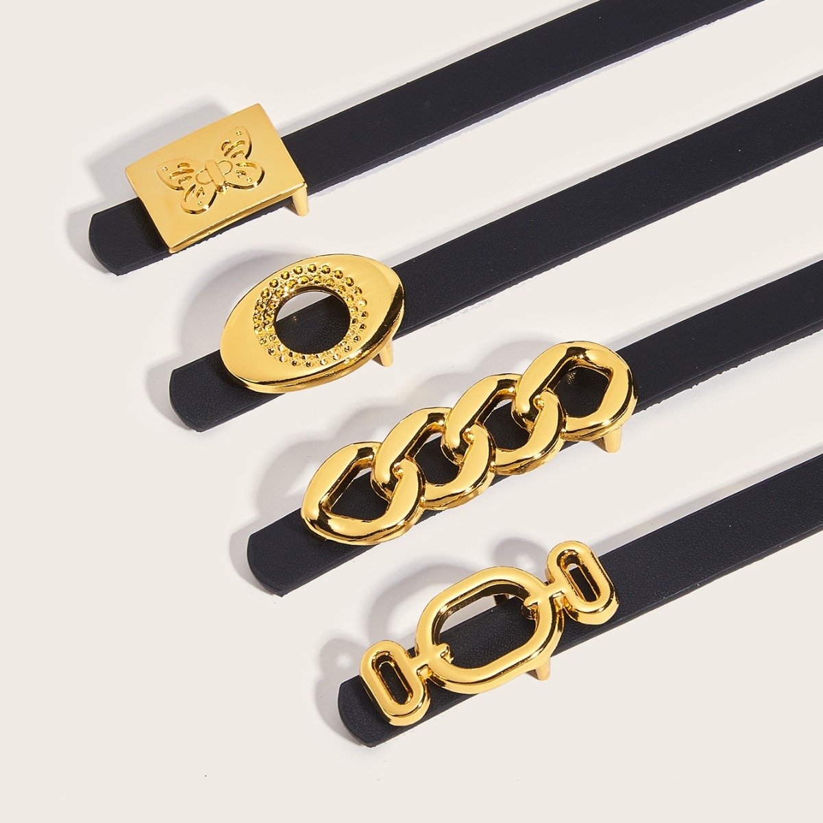 Ins Style Thin Black PU Leather Waist Belt For Decoration Different Design Buckles Ladies Belt 1.3CM
