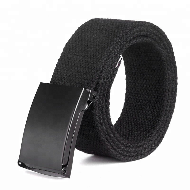 Solid Color Metal Buckle Polyester Fabric Webbing Strap Mens Woven Canvas Belt