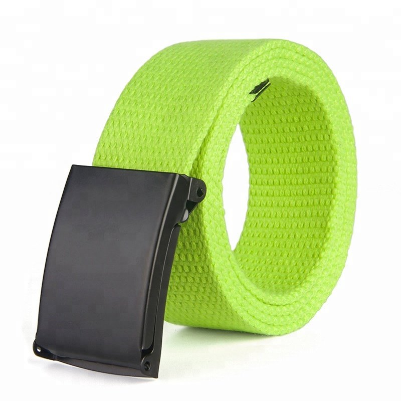 Solid Color Metal Buckle Polyester Fabric Webbing Strap Mens Woven Canvas Belt