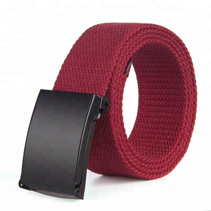 Solid Color Metal Buckle Polyester Fabric Webbing Strap Mens Woven Canvas Belt