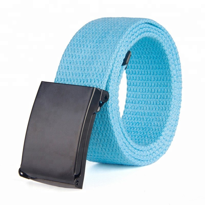 Solid Color Metal Buckle Polyester Fabric Webbing Strap Mens Woven Canvas Belt