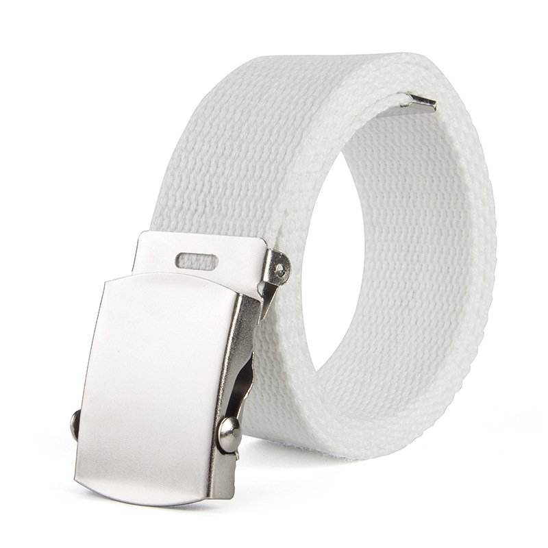 White Color Men's Cotton Canvas Strap Sport Belts Fans Outdoor Tactical Belt Steel Metal Buckle Hunting Hiking Waist Fabric Belt