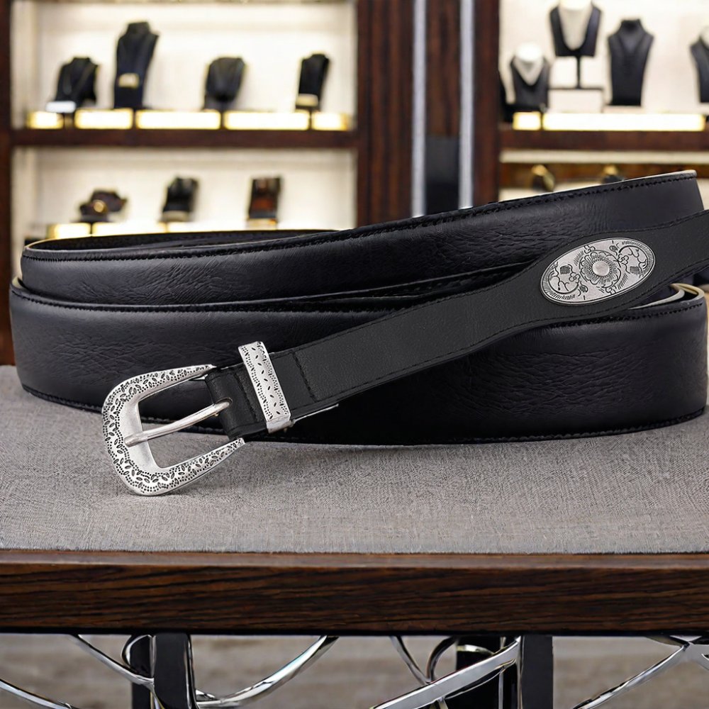 Western Cowgirl VINTAGE Ladies PU Belt material Custom Alloy Buckle Retro Punk Design Customizable by Manufacturer