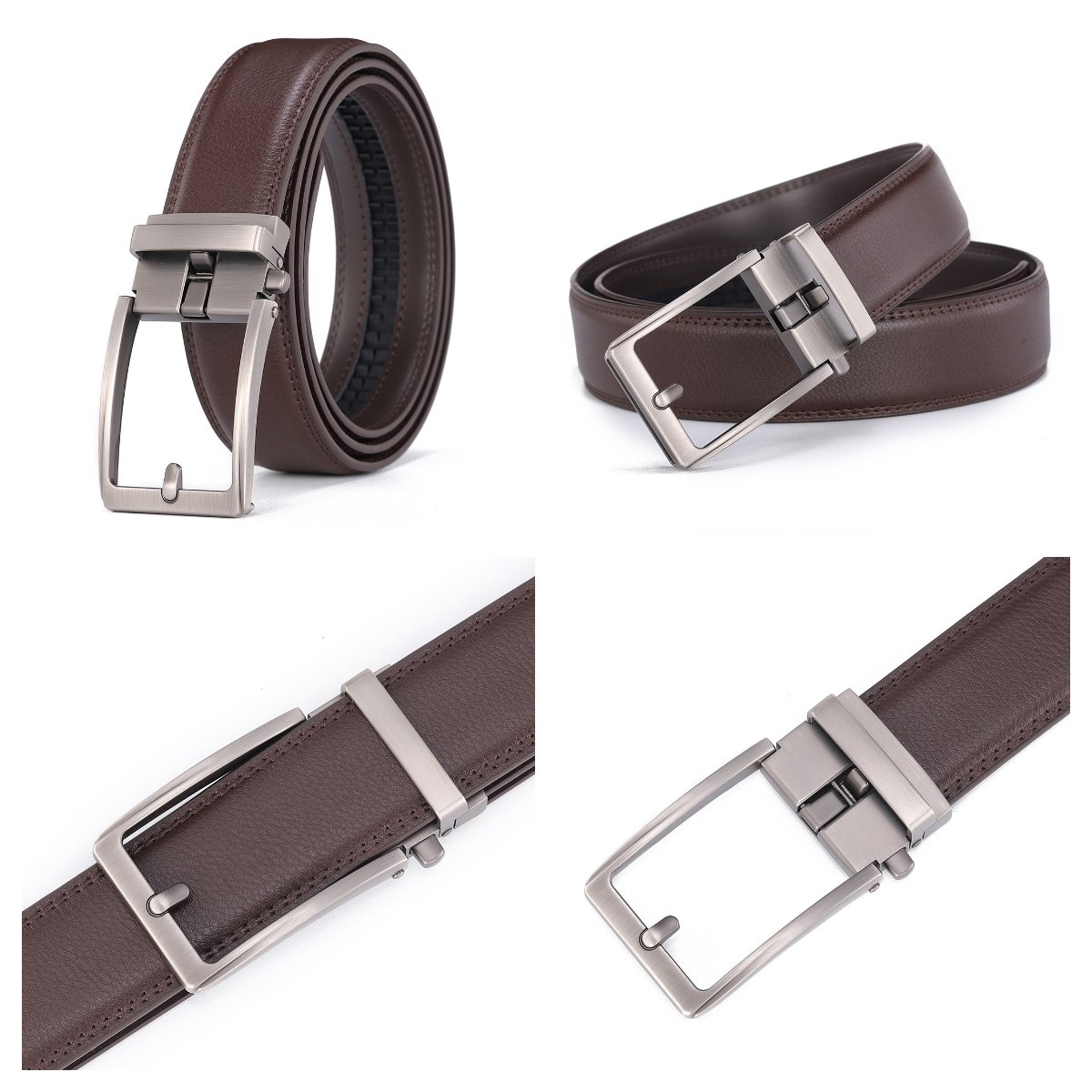 Men's Cow Hide Leather Belt with Adjustable Automatic Buckle Alloy Fake Pin Buckle Comfortable Fashionable Burst Design Pattern