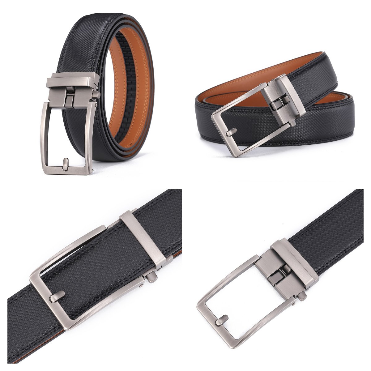Men's Cow Hide Leather Belt with Adjustable Automatic Buckle Alloy Fake Pin Buckle Comfortable Fashionable Burst Design Pattern