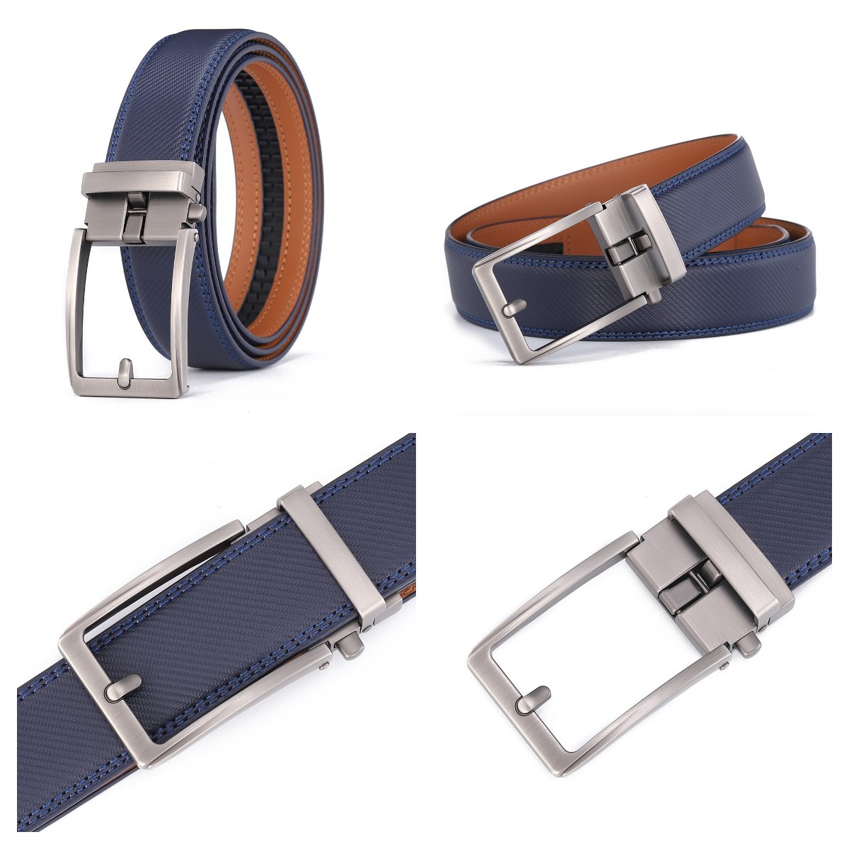 Men's Cow Hide Leather Belt with Adjustable Automatic Buckle Alloy Fake Pin Buckle Comfortable Fashionable Burst Design Pattern