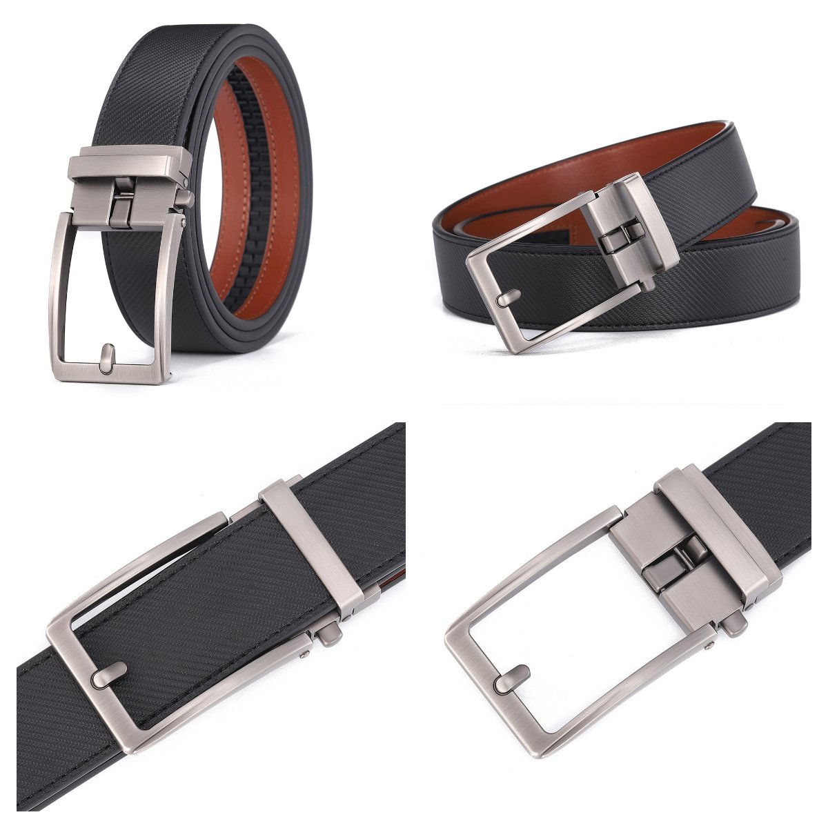 Men's Cow Hide Leather Belt with Adjustable Automatic Buckle Alloy Fake Pin Buckle Comfortable Fashionable Burst Design Pattern