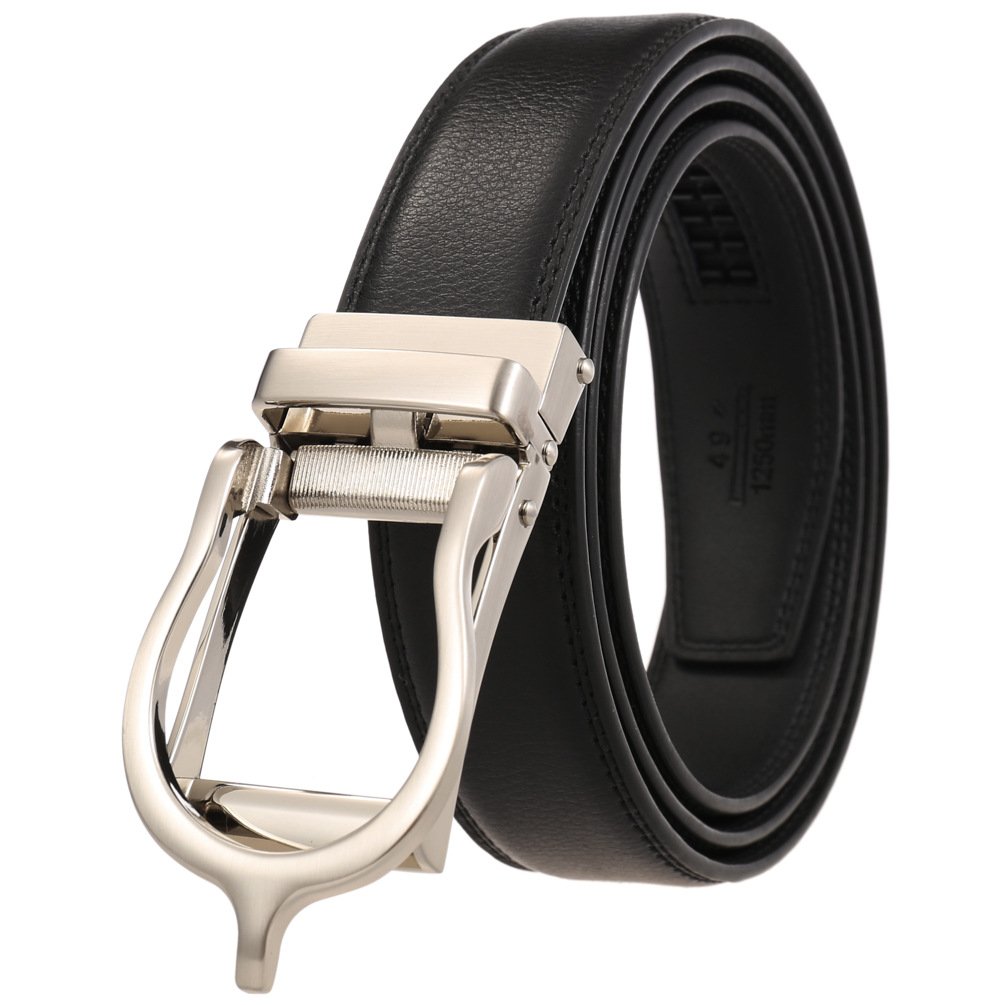 LY33-000015-1 3.0CM Men's Fashion Trend Cowhide Belt Automatic Buckle Pant Belt