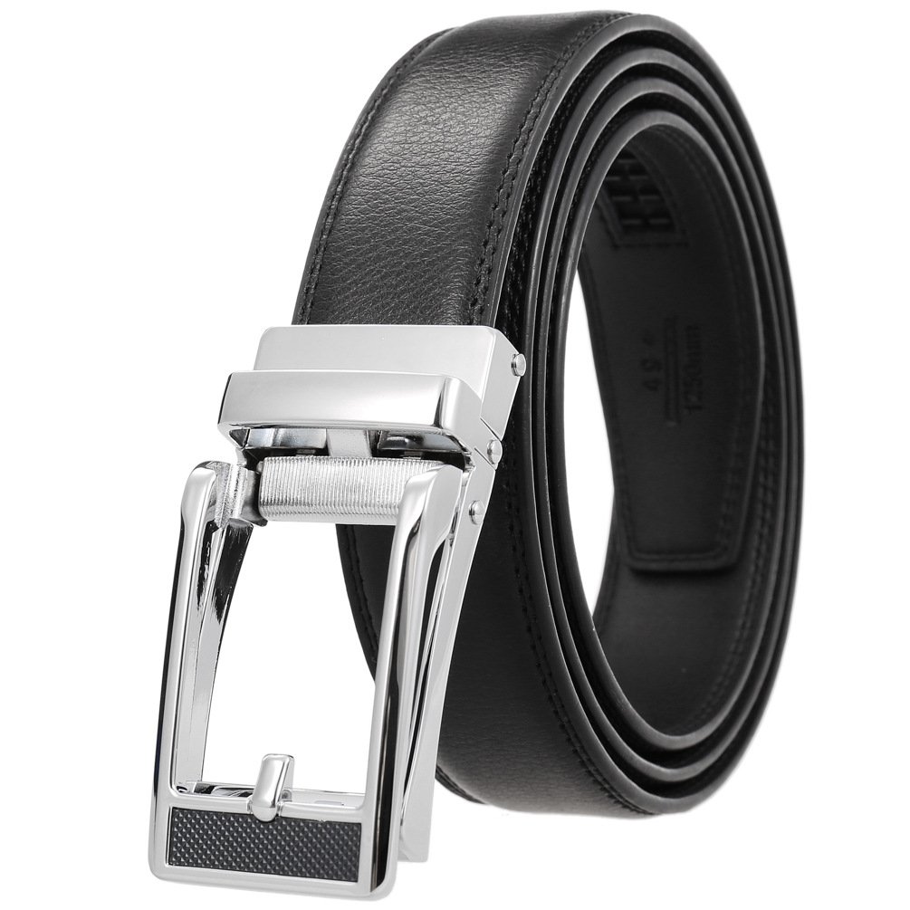 LY33-000015-1 3.0CM Men's Fashion Trend Cowhide Belt Automatic Buckle Pant Belt