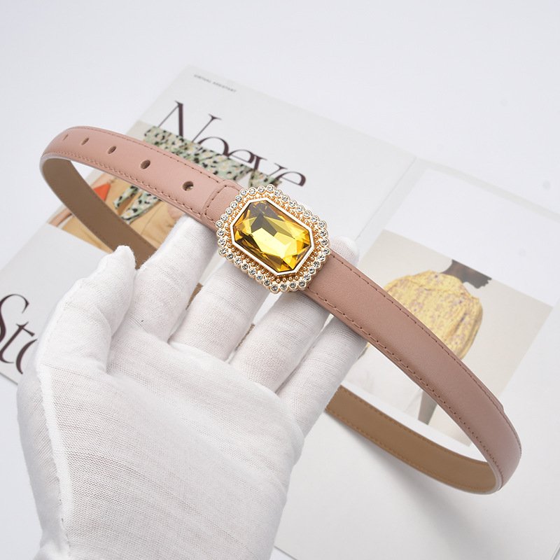 Luxury Big Yellow Gemstone Buckle Genuine Leather Female Diamond Waist Belt Decorative Dress