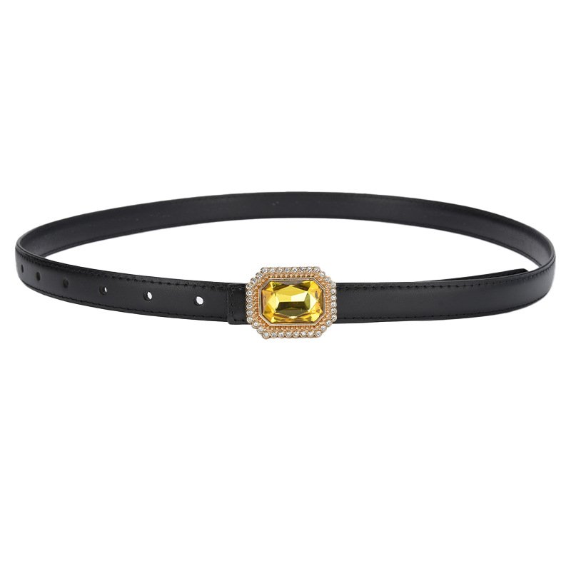 Luxury Big Yellow Gemstone Buckle Genuine Leather Female Diamond Waist Belt Decorative Dress