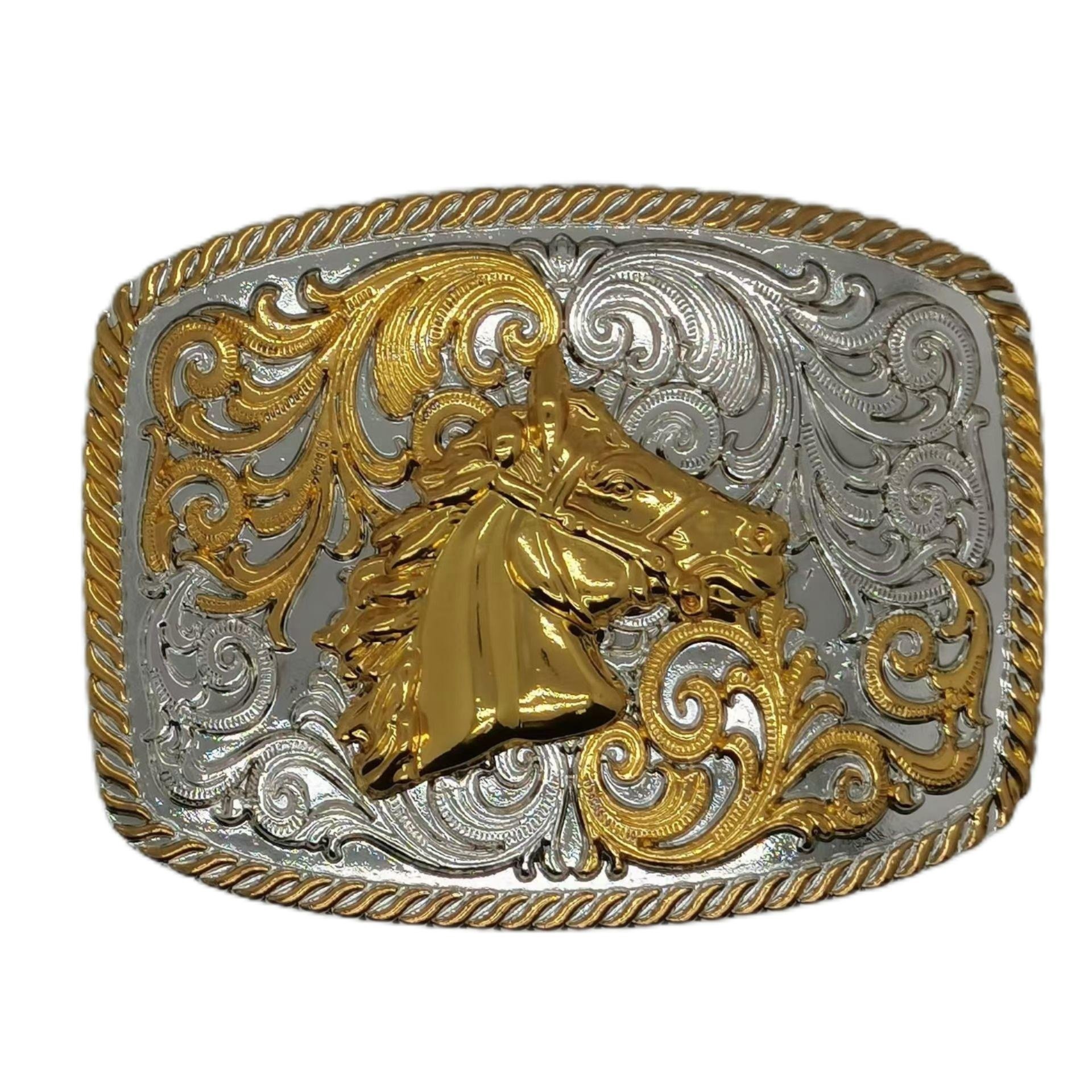 New Western denim two-color electroplated horsehead fashionable Western men's belt buckle