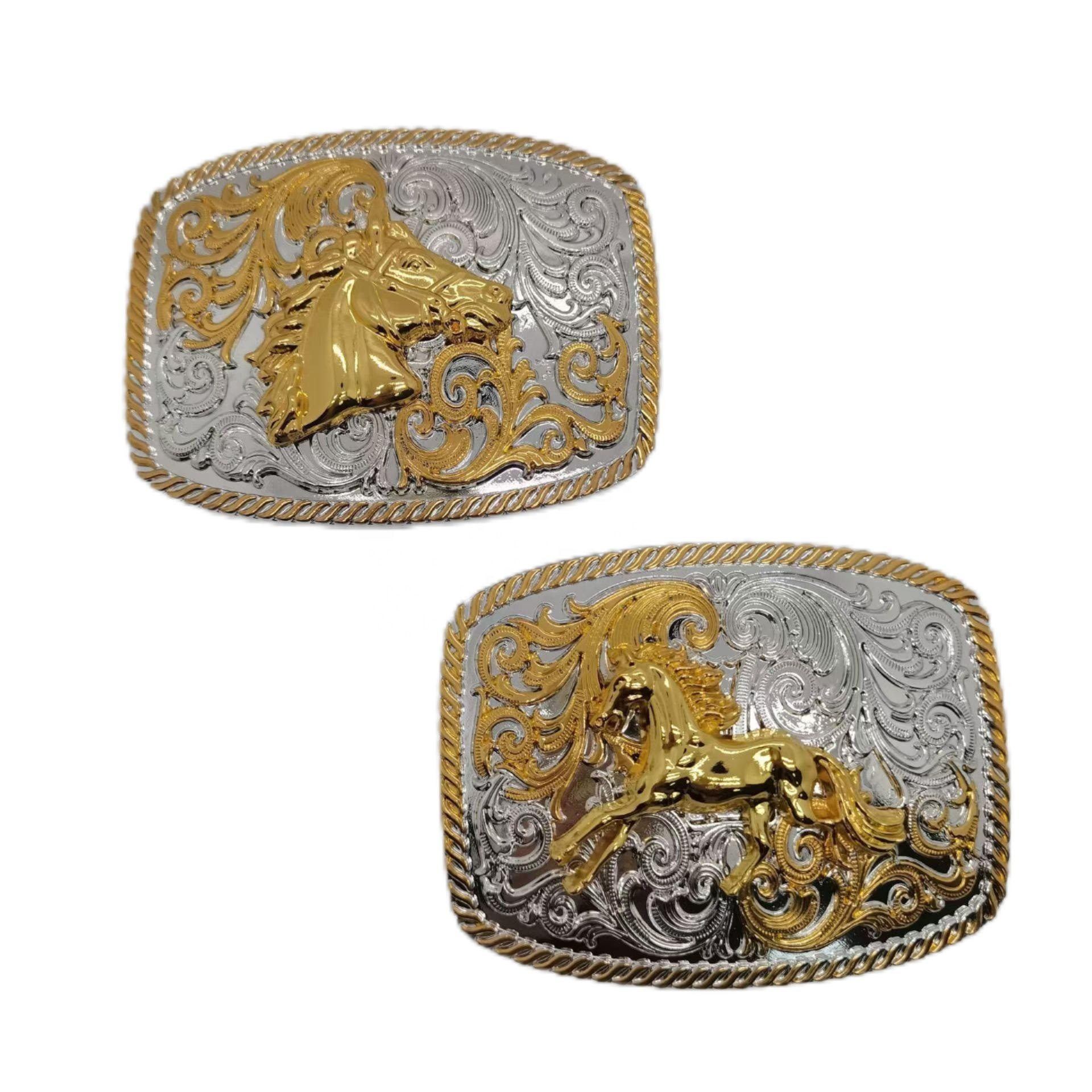 New Western denim two-color electroplated horsehead fashionable Western men's belt buckle