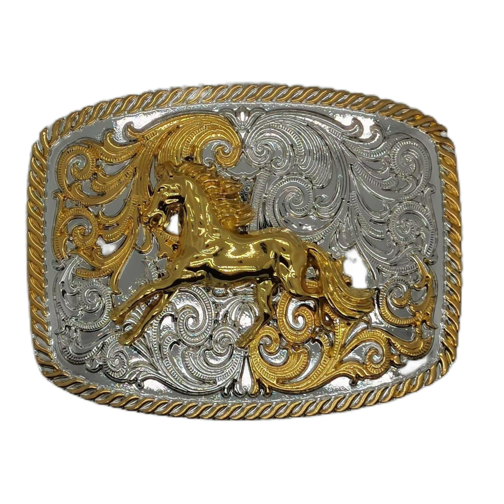 New Western denim two-color electroplated horsehead fashionable Western men's belt buckle