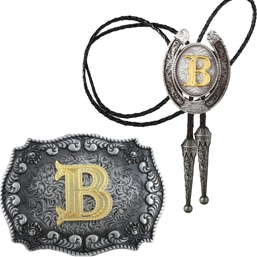 Classic Men's buckle and Bolo Tie Combo Metal Accessories Set