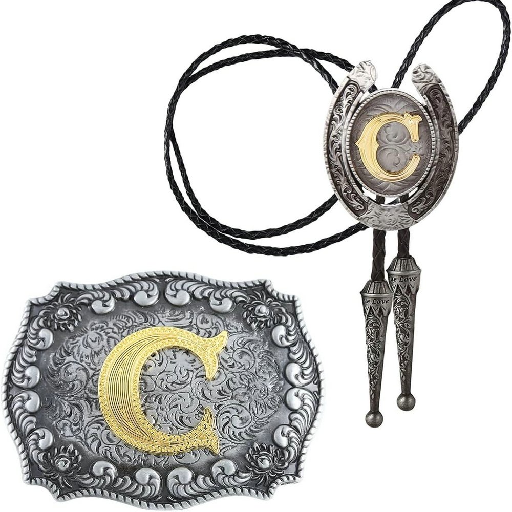 Classic Men's buckle and Bolo Tie Combo Metal Accessories Set