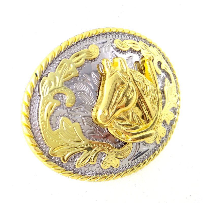 European and American Jean's friend White gold two-color horse head pattern buckle