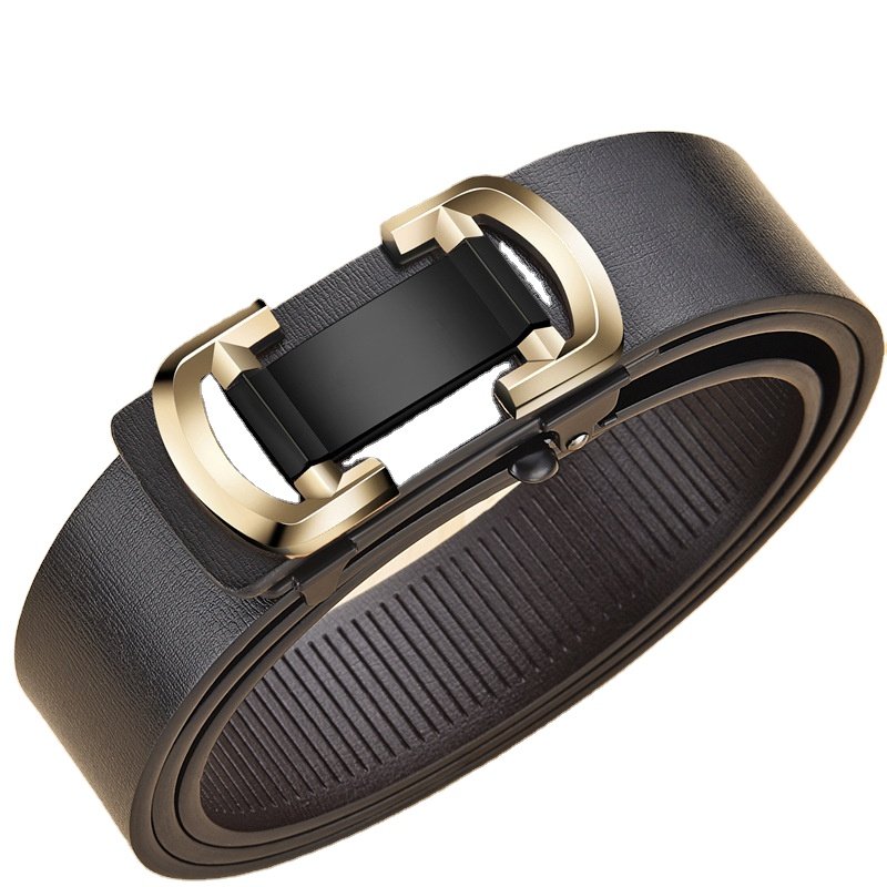 Men's Business Black 3.5cm Iron TPU Waist Belt with Automatic Buckles Alloy Pu Leather Luxury Fashionable for Jeans