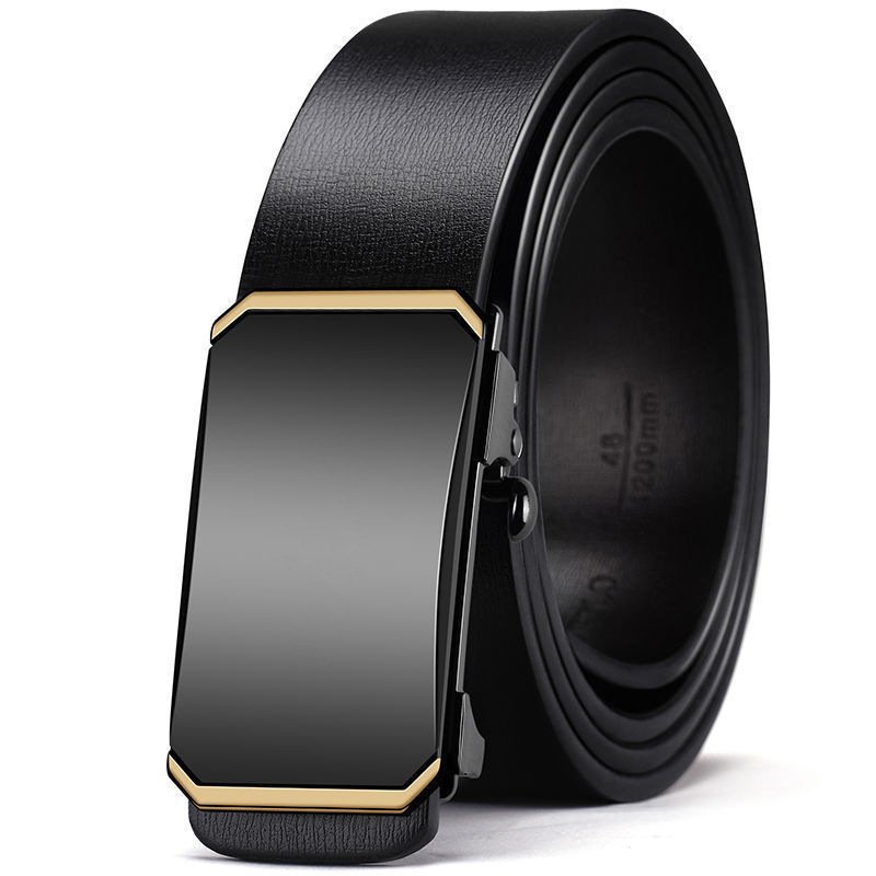 Men's Business Black 3.5cm Iron TPU Waist Belt with Automatic Buckles Alloy Pu Leather Luxury Fashionable for Jeans