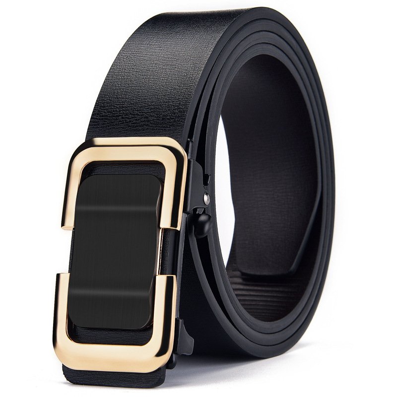 Men's Business Black 3.5cm Iron TPU Waist Belt with Automatic Buckles Alloy Pu Leather Luxury Fashionable for Jeans