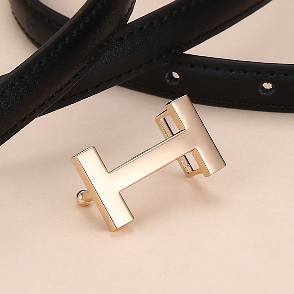 Simple Classic Cowhide Leather Waist Belt For Women Thin Gold Alloy Buckle Fashion Design Dress Belt