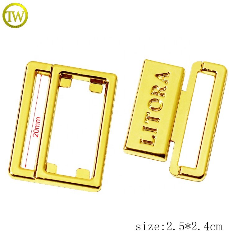 Eco-friendly underwear gold straps adjuster zinc alloy bikini accessory metal parts bra private name buckles