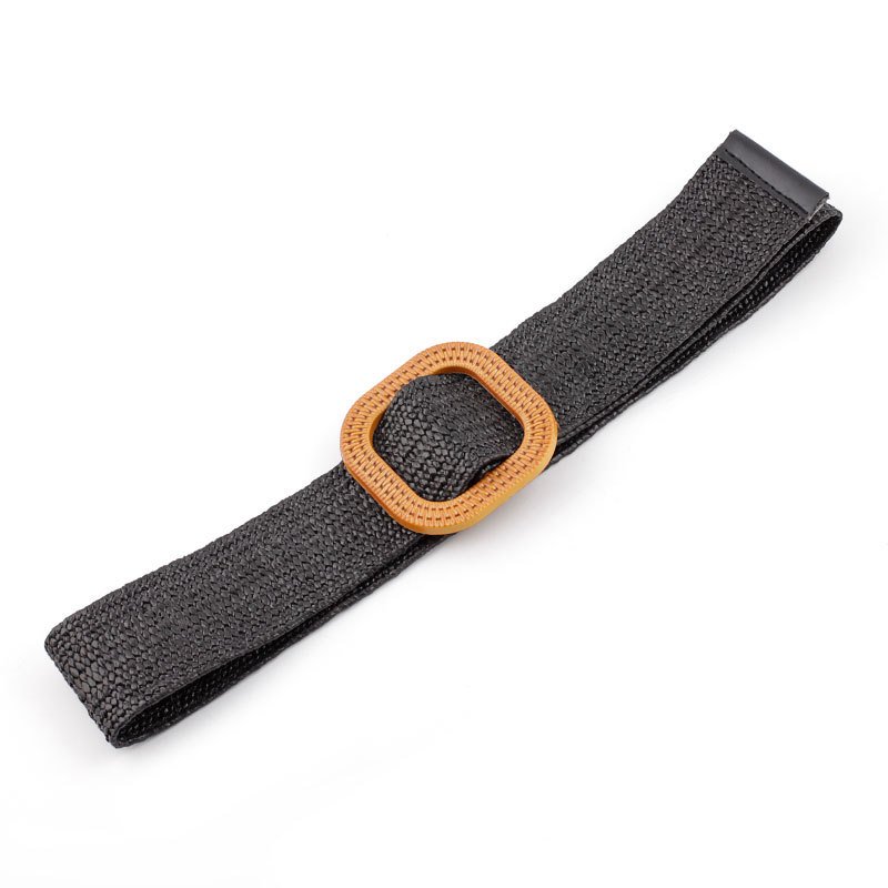 WDD390 New Design Straw Woven Belts Youth Students Round Plastic Buckle Waist Belts Fashion All Match Pants Elastic Waistband