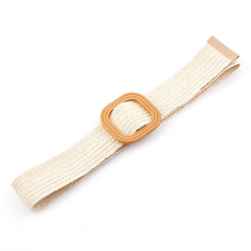 WDD390 New Design Straw Woven Belts Youth Students Round Plastic Buckle Waist Belts Fashion All Match Pants Elastic Waistband
