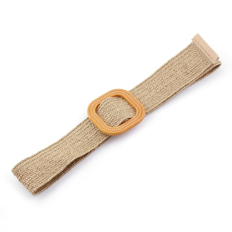 WDD390 New Design Straw Woven Belts Youth Students Round Plastic Buckle Waist Belts Fashion All Match Pants Elastic Waistband