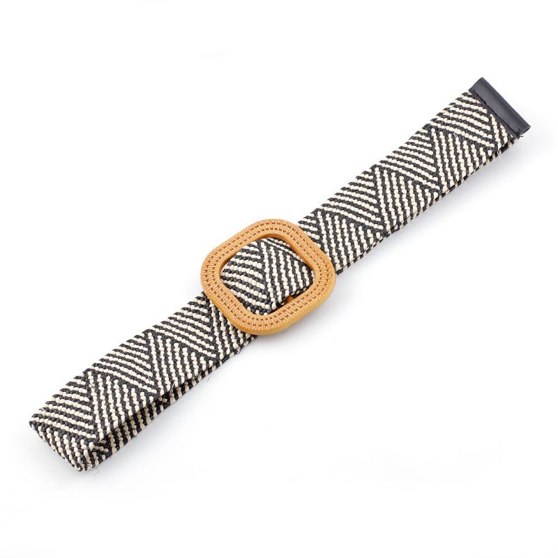 WDD390 New Design Straw Woven Belts Youth Students Round Plastic Buckle Waist Belts Fashion All Match Pants Elastic Waistband