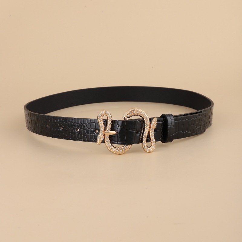 Vintage Snake Buckle Fashion Waist Belt Women Jeans Stone Skinny PU Leather Belt