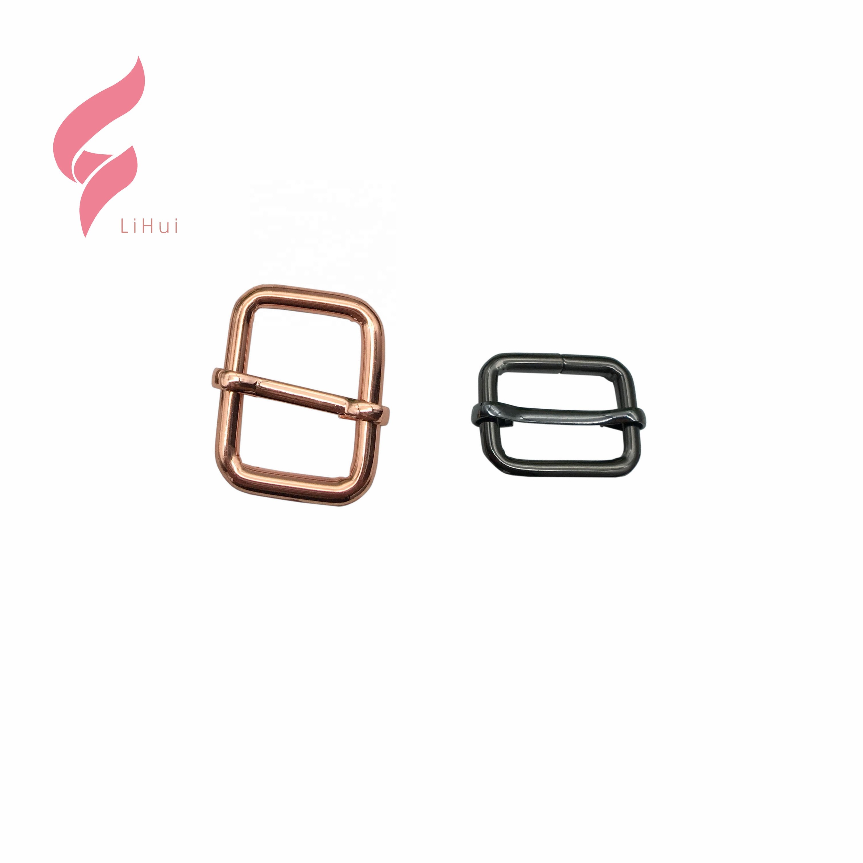 Lihui wholesale custom logo adjustable zinc alloy rainbow rose gold Strap Adjust metal Square Ring Buckle For Bag nylon strap
