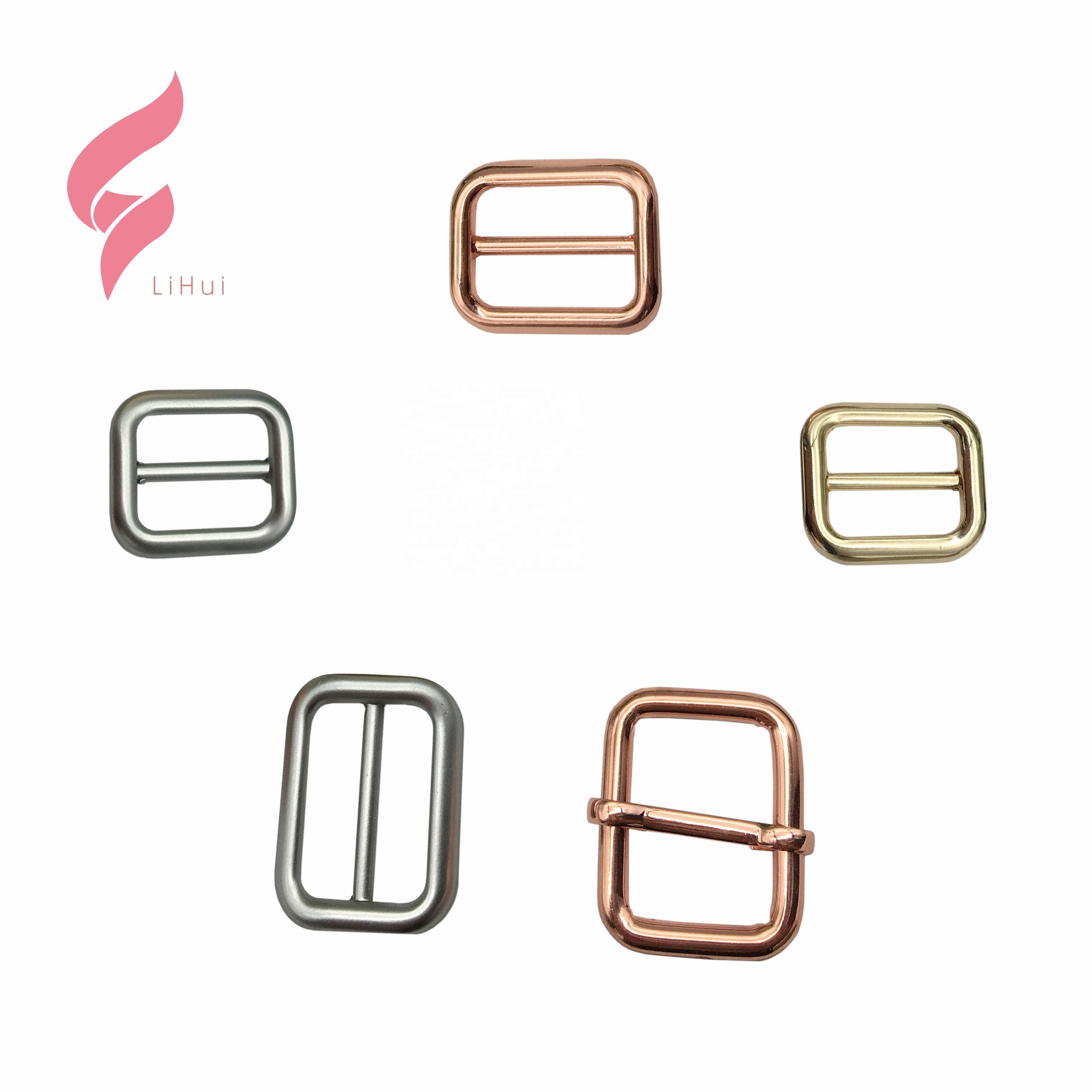 Lihui wholesale custom logo adjustable zinc alloy rainbow rose gold Strap Adjust metal Square Ring Buckle For Bag nylon strap