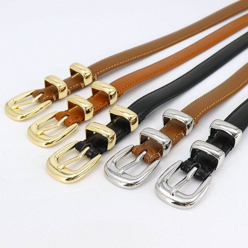 Wholesale luxury designer Thin Waist pu Belt gold alloy double love butterfly smooth buckles women belt