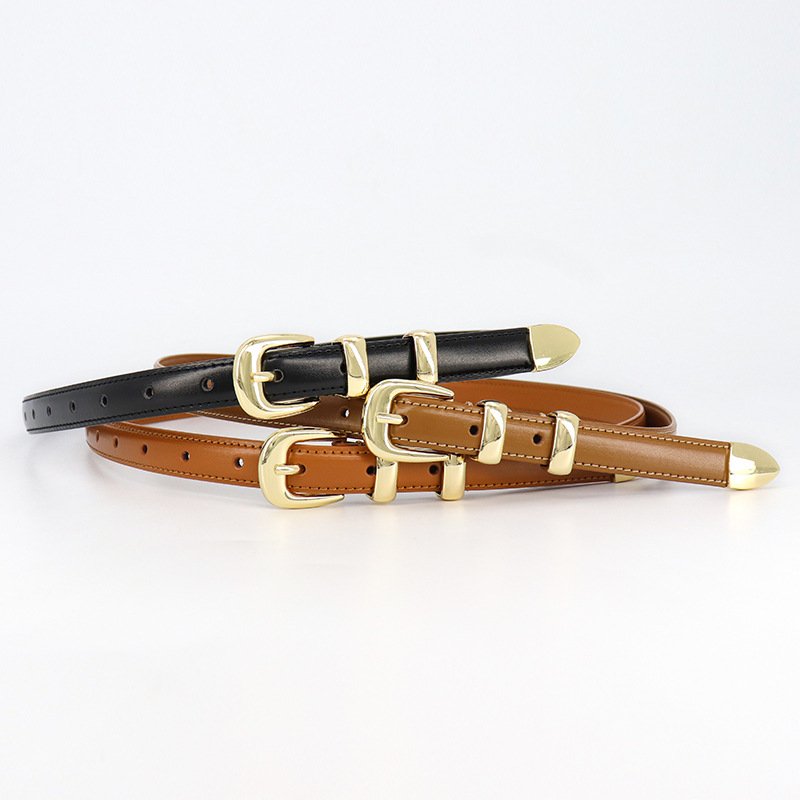Wholesale luxury designer Thin Waist pu Belt gold alloy double love butterfly smooth buckles women belt