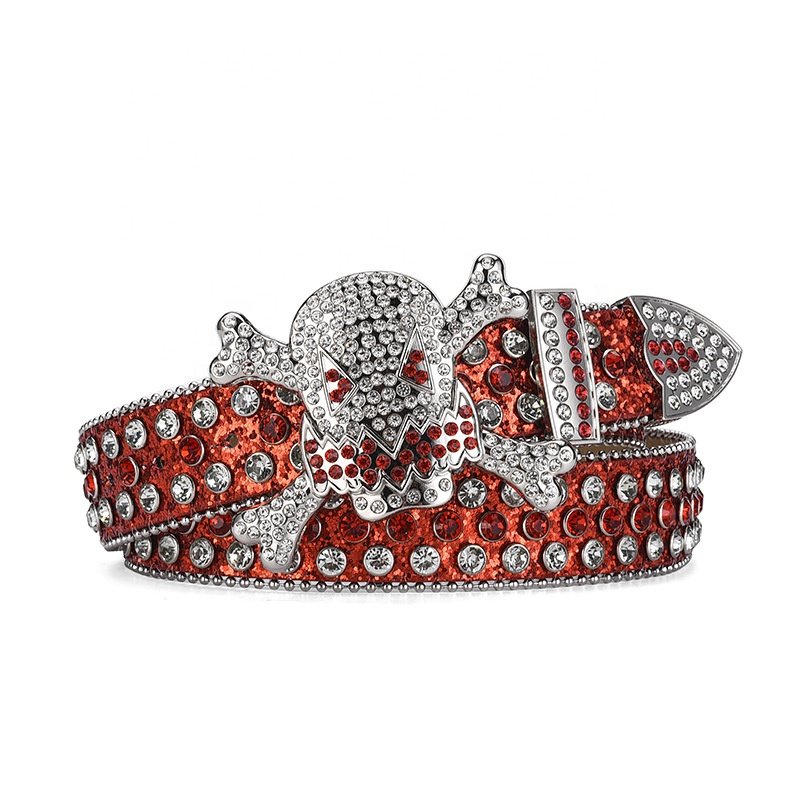 trending products 2024 new arrivals hip-hop belt for men women dark skull buckle full diamonds water diamonds inlaid belt