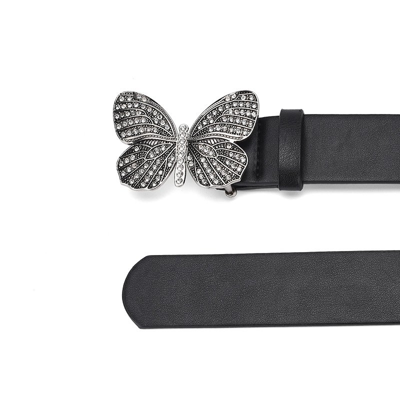 Hot Selling PU Leather 108cm Alloy Diamond Butterfly Belt Girl's Elegant Adjustable Belt Fashion Women's Dresses Decoration