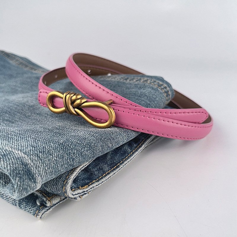 Newest Designs Retro Bow Buckle Genuine Leather Colorful Belts Thin Female Cowhide Waist Belt Decoration Jeans