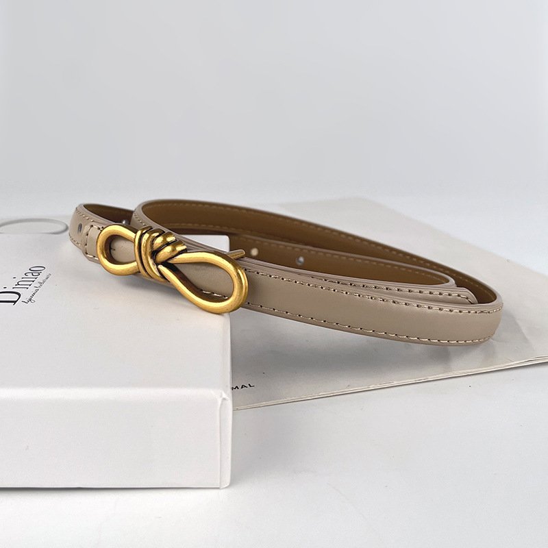 Newest Designs Retro Bow Buckle Genuine Leather Colorful Belts Thin Female Cowhide Waist Belt Decoration Jeans