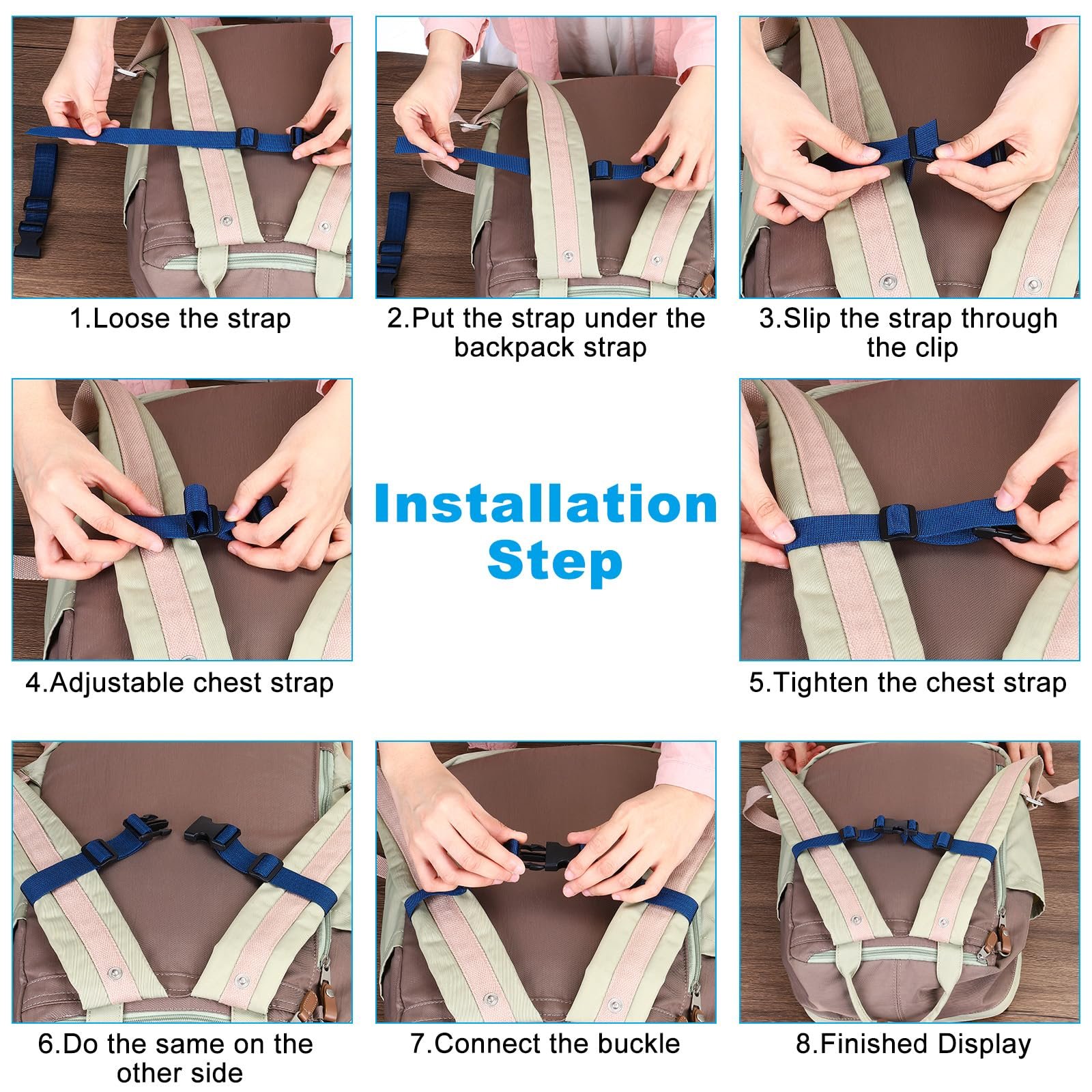 Backpack Chest Strap Set 2 Pack Polyester Webbing Adjustable Replacement Strap with Quick-Release Buckle for Bag Outdoor