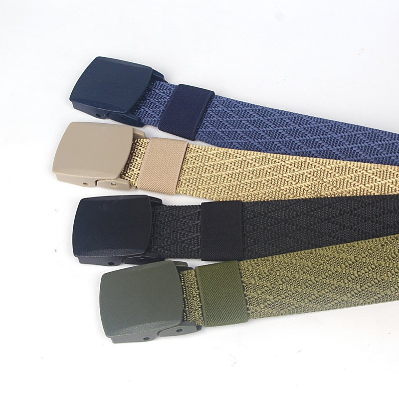 YD97 Outdoor Custom Logo Camouflage Tactical Elastic Waistband POM Buckle Weave Belt Camo Student Jeans Canvas Fabric Belts