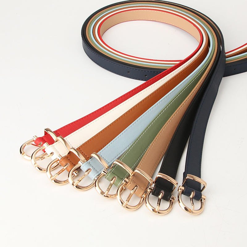 Hot Selling Ladies Leather Belts Student Jeans Decorative Thin Belt PU Material Business Style with Buckle Designer Accessories