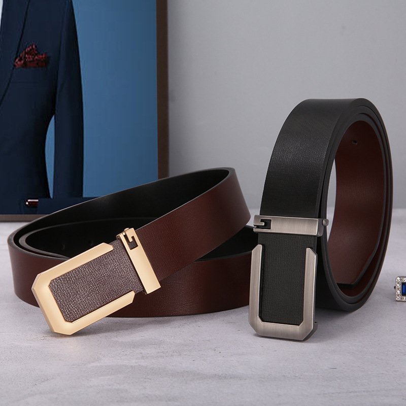 Custom Fashion Business Gold Silver Black G Plate Buckle Men Genuine Leather Belt