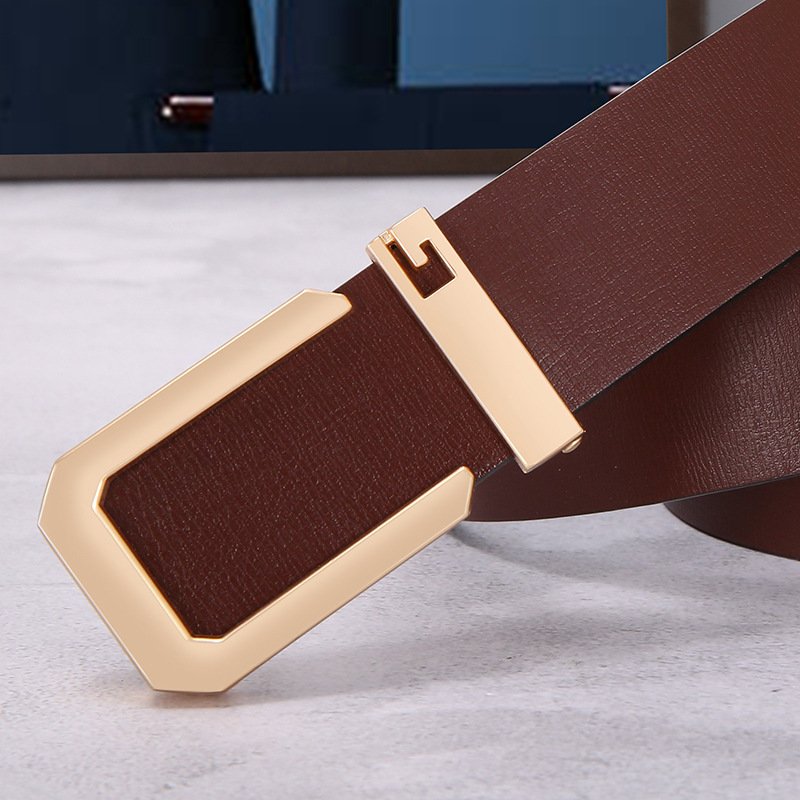Custom Fashion Business Gold Silver Black G Plate Buckle Men Genuine Leather Belt