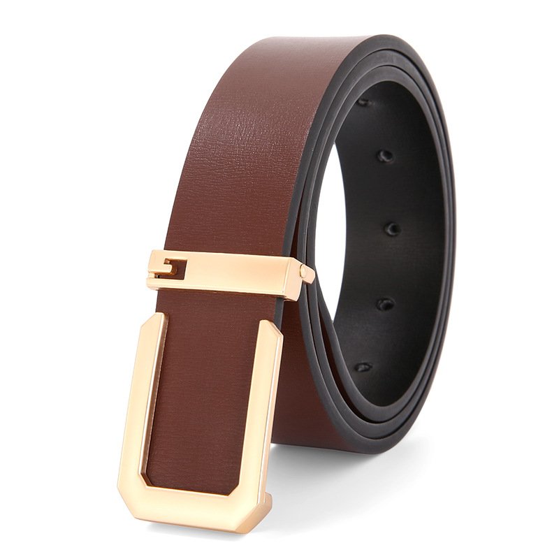Custom Fashion Business Gold Silver Black G Plate Buckle Men Genuine Leather Belt