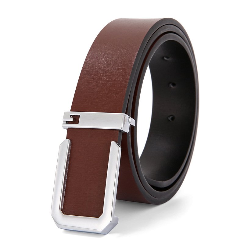 Custom Fashion Business Gold Silver Black G Plate Buckle Men Genuine Leather Belt